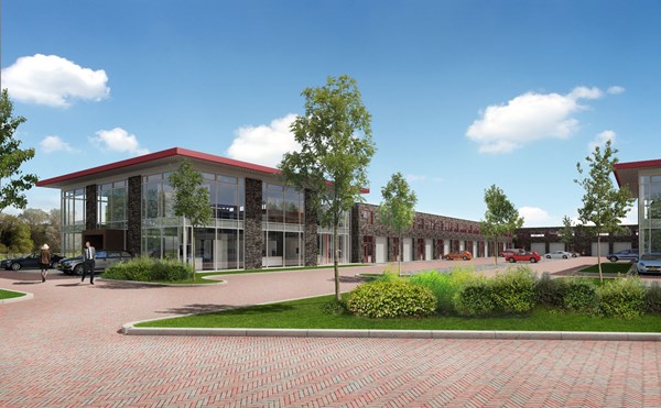 Ontwerpstudie impressie nieuwbouw bedrijfsverzamelgebouw Roosendaal